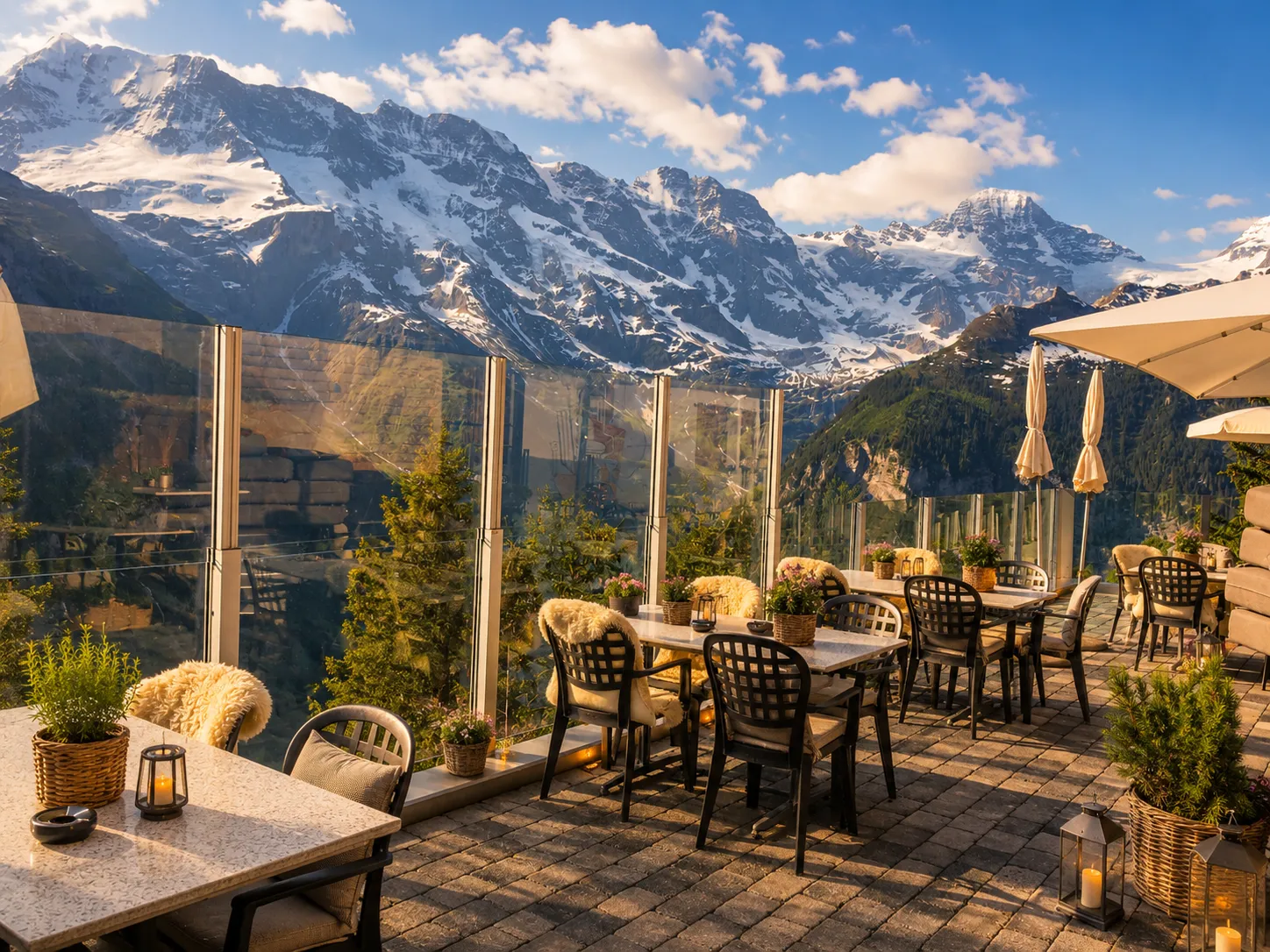 Restaurant: Guests sheltered, mountains in view