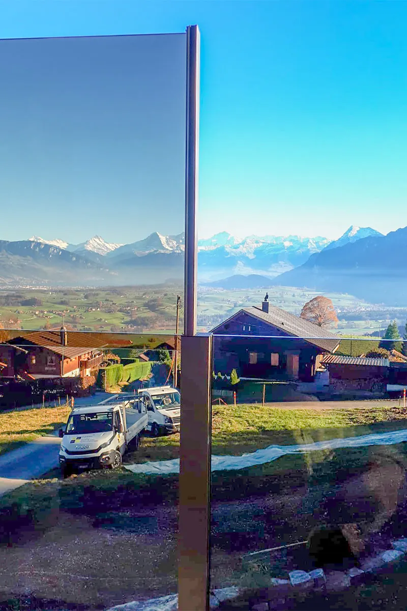 Countryside: Lake and mountains beyond