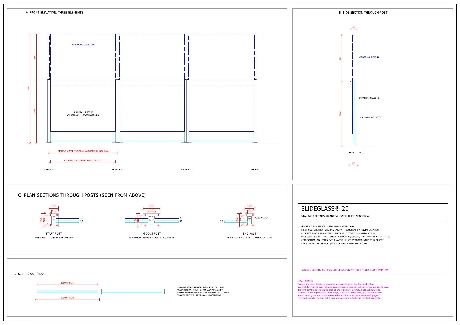 The SlideGlass 20 standard details drawing sheet.